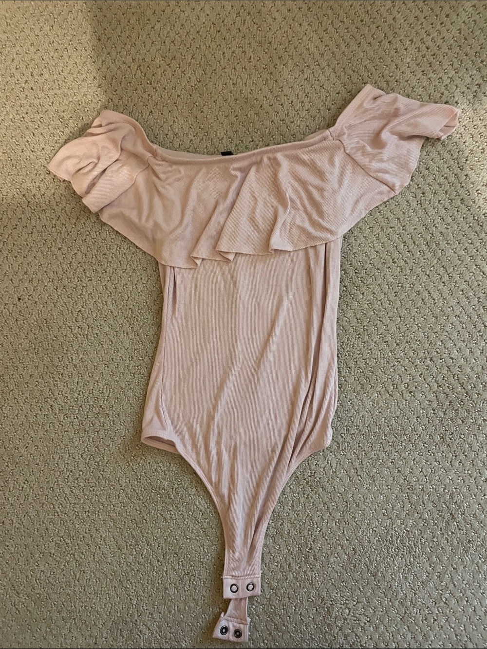 Express Light Pink Off-Shoulder Ruffle Bodysuit